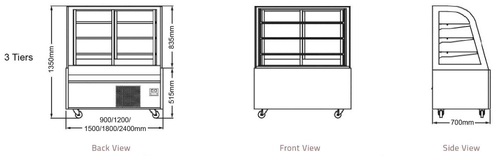 tủ lạnh trưng bày bánh 3 tầng khung Inox 304 của Berjaya- AVC